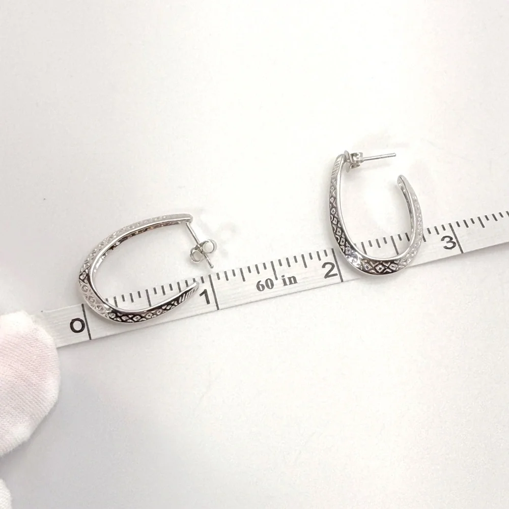 .925 Sterling Silver Design Post Hoop Earrings - Picture 16 of 16
